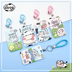 Cute cartoon cow cardholder ID badge cover student bus pass protective sleeve lanyard