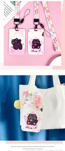 Lindo tarjetero de dibujos animados cordón conjunto rosa gato negro funda protectora