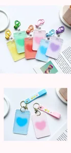 Translucent student ID card holder pastel bus pass protective cover with keychain