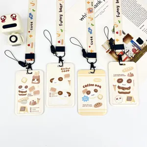 Cute cartoon student card holder with lanyard, ID badge holder and cute keychain set.