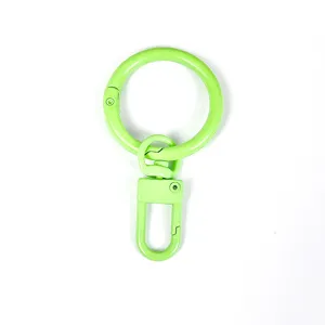Candy color metal keyring spring snap hook green round keychain ring craft accessory