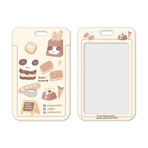 Cute cartoon bread and panda design badge holder id card protector for students and work.