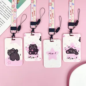 Funda Portatarjetas De Gato De Dibujos Animados Lindo Para Protector De Tarjeta De Autobús Escolar Cordón Llavero