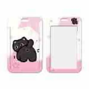 Portatarjetas de identidad gato negro de dibujos animados rosa funda protectora para tarjeta