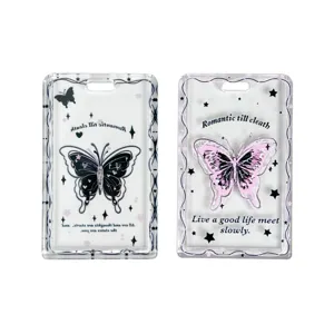 Transparent Butterfly Card Holder With Lanyard Keychain For Student ID Badge Access Control Protective Sleeve Ins Style