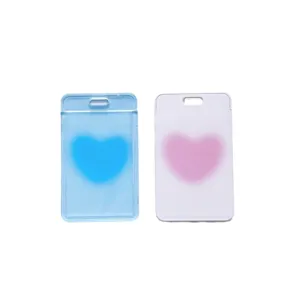 Transparent PS Student Card Holder Ins Style Heart Pattern Anti-lost Bus Card Sleeve With Lanyard Keychain For ID Card Meal Card Protection Students Office Supplies