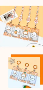 Cute transparent cartoon card sleeve with retractable lanyard, orange puppy student IC card holder.