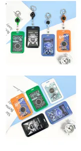 Cute astronaut student card holder with retractable badge reel, ABS protective cover.