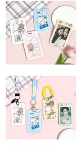 Cute cartoon puppy card holder with lanyard student ID badge case protective cover.