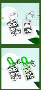 Cute cartoon panda card holder set with retractable badge reel, student bus card protective case.