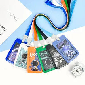 Creative Cute Cartoon Astronaut ABS Card Holder With Lanyard For Students Anti-Lost ID Badge Bus Card Protector Sleeve Case