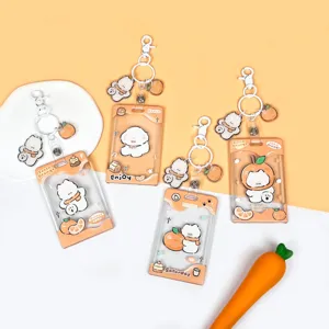 Transparent Cute Cartoon Card Holder Protective Case With Lanyard Sliding Cover ID Meal Pass Card Sleeve For Students