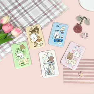 Cute cartoon card holder student ID badge protective cover with cute dog and bear design main view