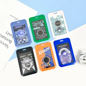 Cute cartoon astronaut ABS ID card holder for students, multi-color bus card protective case.