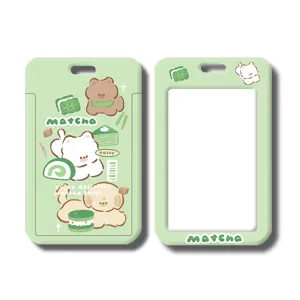Cute cartoon matcha dog ID badge holder student campus card protective sleeve cover.