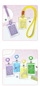 Cute animal shake badge holder detail view, vibrant lanyard and card sleeve design options.