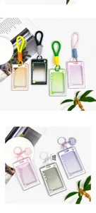 Transparent PS Cartoon Card Holder Ins Style Sliding Cover Student School Badge ID Case