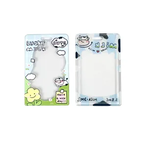 Cute Cartoon Cow Print Transparent Plastic Sliding Card Holder With Lanyard Keychain ID Badge Holder School Bus Card Case For Students