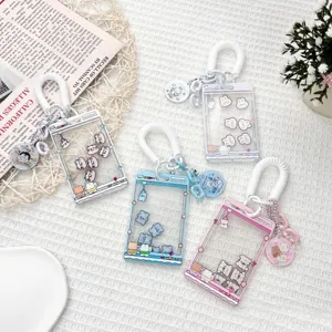 Transparent claw machine shaker ID card holder with cute cartoon bears and sliding cover.