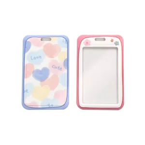 Cute ABS Slide ID Card Holder Clear Badge Holder School Bus Card Case Protection Cover