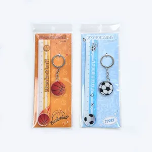 Cartoon sports theme acrylic ruler and keychain set, 15cm student stationery gift.