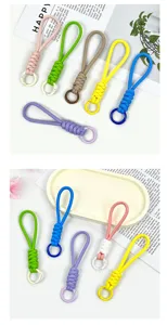 Short braided phone lanyard wrist strap colorful keychain ring anti-lost rope universal