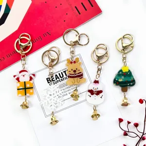 Christmas acrylic keychain cute cartoon holiday bag pendant with bells for women men