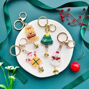Christmas acrylic keychain cute cartoon pendant set with bell for keys and bag decor
