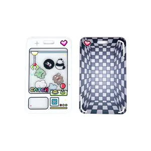 Cute cartoon claw machine design ID card holder, ideal student badge protective case.