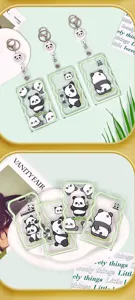 Niedlicher Panda Ausweishalter Detailansicht, transparenter PVC Ausweishalter mit Jojo.