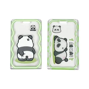 Niedliche Karikatur Panda Schiebe Ausweisinhaber Transparente Hartschale ID Karten Hülle Schutzhülle Für Studenten Büro Angestellte Täglich Arbeit