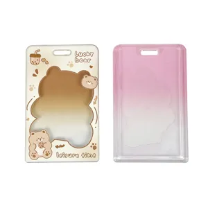 Transparent PS Cartoon Animal Card Holder ID Badge Sleeve With Retractable Lanyard For Students And Office Use