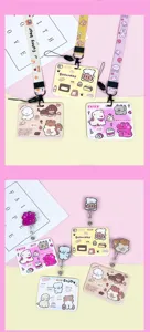 Cute cartoon animal ID card holder horizontal badge protector with lanyard and reel details.