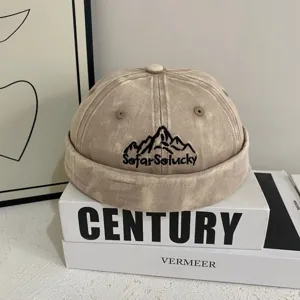 Retro washed mountain embroidery miki hat, casual streetwear dockser cap for spring and summer.