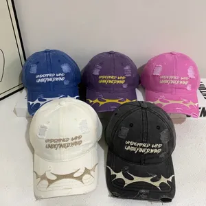 Gorra de Béisbol de Algodón Lavado Desgastado Vintage para Hombres Mujeres Bordado Letras Roto Ajustable Streetwear Gorra Trucker