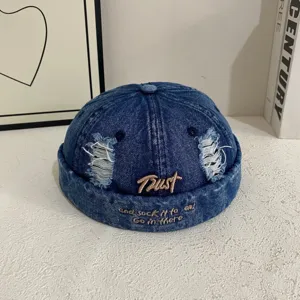 Japanese streetwear distressed denim docker hat for men and women retro hip hop cap
