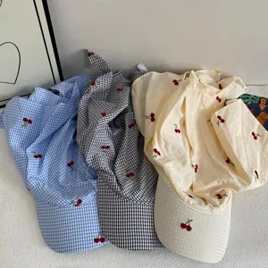 Cappello da sole con stampa a quadri ciliegie ricamate berretto foulard estivo donna