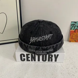 Vintage gewaschene Denim Docker Cap, Streetstyle Sailor Hat mit coolem Frontstickerei.
