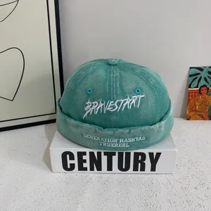 Vintage gewaschene Denim Docker Cap, Retro Streetwear Style Brimless Mütze für Herren und Damen.