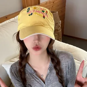 Sweet cute floral embroidered baseball hat, women's casual wide brim duck tongue cap.