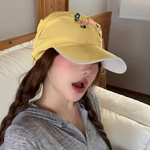Cute flower embroidered baseball cap, stylish wide brim headscarf hat for all seasons.