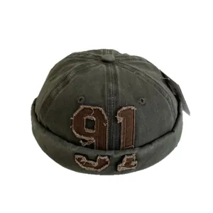 Retro gewassen 91 borduurwerk docker muts voor heren en dames streetwear vintage hoed.