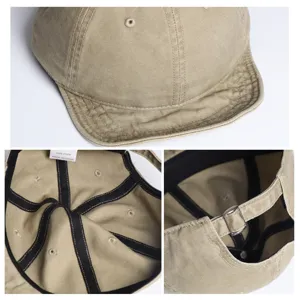 Gorra de béisbol de ala corta lavada vintage de algodón khaki streetwear verano