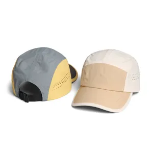 Quick-drying 5-panel baseball cap with breathable eyelets for outdoor sports and casual street style wear.