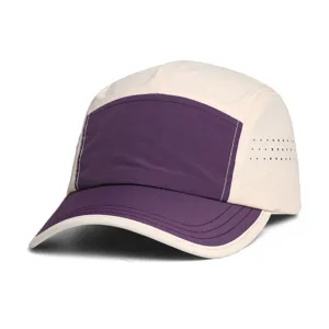 Unisex 5-panel quick dry camp cap, breathable athletic baseball hat with contrast color design.