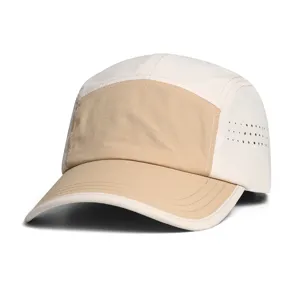 Two-tone 5-panel camp cap with breathable side holes for outdoor sports and sun protection