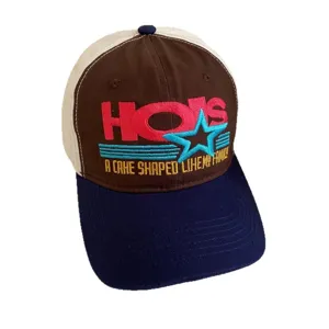 Vintage embroidered baseball cap, stylish color-block dad hat with front graphic design.