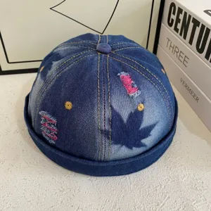 Heren vintage gewassen denim docker cap retro roll cap zeemansmuts casual streetwear