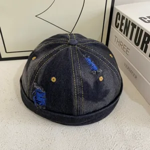Vintage gewassen denim docker pet voor heren retro miki hoed stijlvolle streetwear