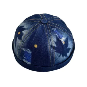 Heren Denim Docker Pet Retro Gewassen Oprolbare Matroos Hoed Hip Hop Zonder Klep Muts